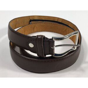Brown Genuine Leather Money Belt XL 42-44 Hidden Zipper Pocket w Silver Buckle